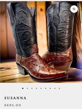 Two-Tone Ostrich Leather Western Ankle Boots - Black & Brown - BRAND NEW